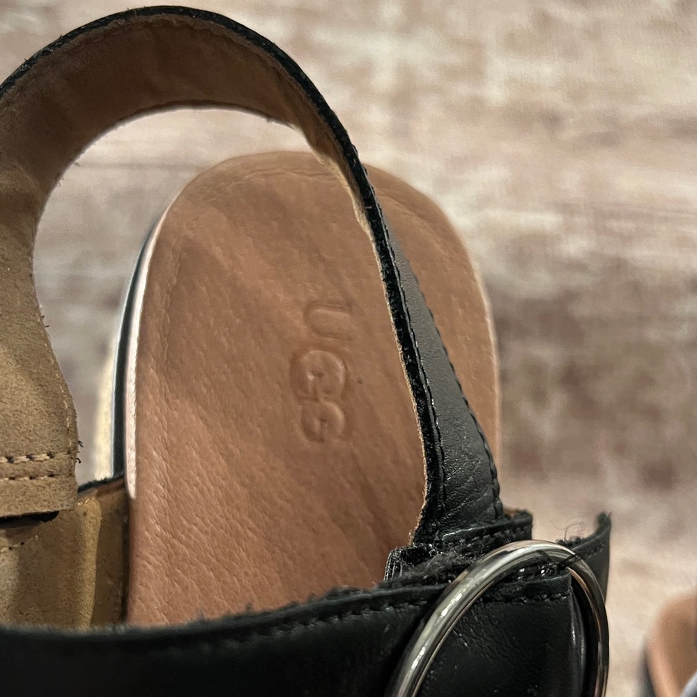 UGG Black Leather Espadrille Platform Sandals with Buckle - Picture 10 of 12
